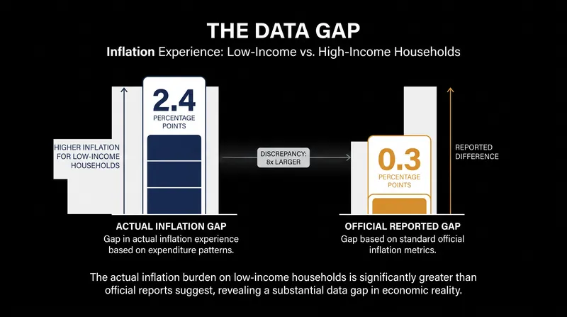 Official aggregated statistics capture only a fraction of the actual inflation gap experienced by low-income households.
