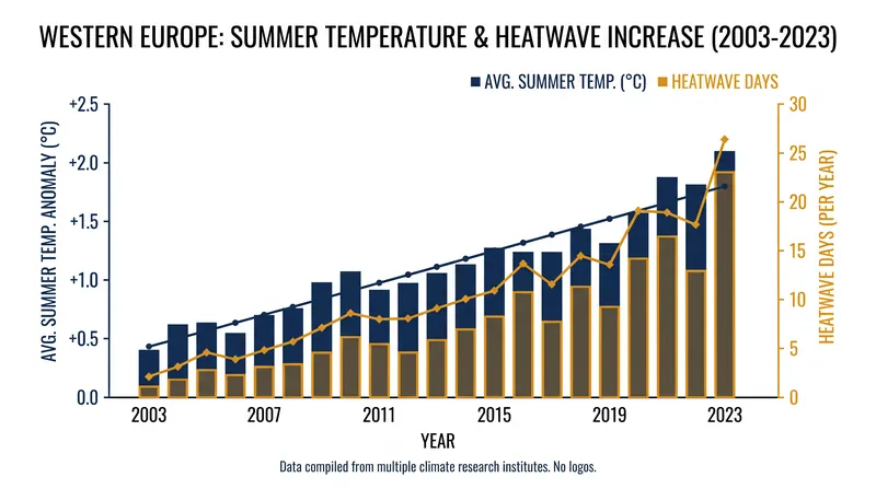 Western Europe has experienced a dramatic increase in the frequency and intensity of summer heatwaves.