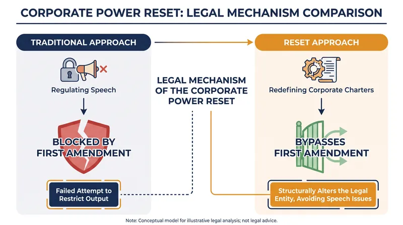 How the Corporate Power Reset avoids First Amendment scrutiny by redefining corporate capacity.