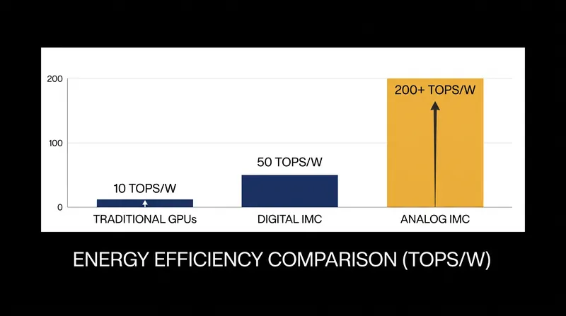 Analog in-memory computing offers massive throughput gains for dense matrix operations.