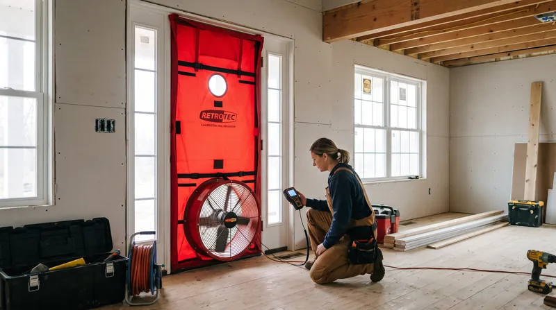 Mandatory blower door tests ensure that new homes meet the strict 3.0 air changes per hour (ACH50) leakage limit.