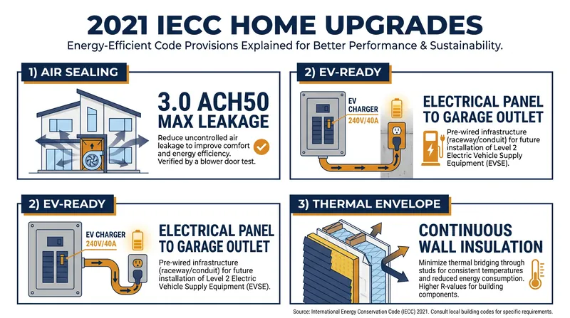The 2021 IECC introduces strict performance metrics that must be physically verified before a home can be sold.