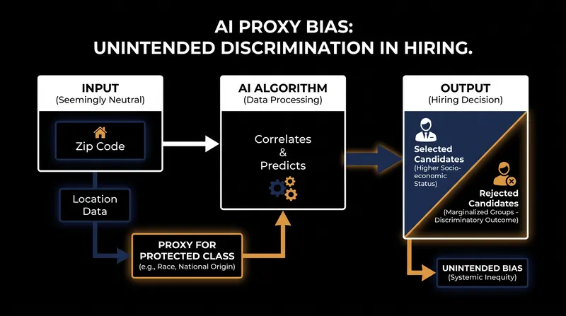 How seemingly neutral data points like zip codes can function as proxies for protected classes in algorithmic screening.