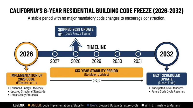 Under AB 130, California will skip the scheduled 2028 residential code update, locking the current standards in place through 2031.
