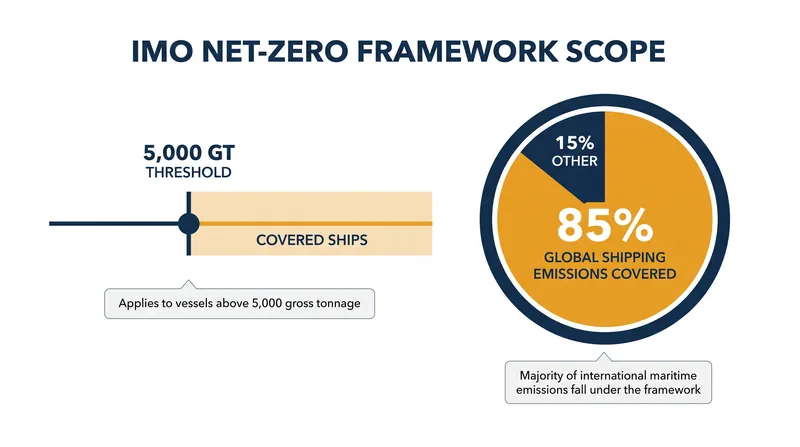 The framework targets the largest ocean-going vessels, capturing the vast majority of global shipping emissions.
