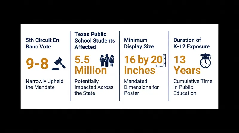 The scale and legal margins of the Texas Ten Commandments mandate.