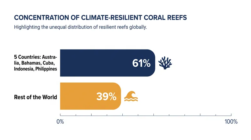 More than 60 percent of the world's climate-resilient reefs are concentrated in the coastal waters of just five nations.