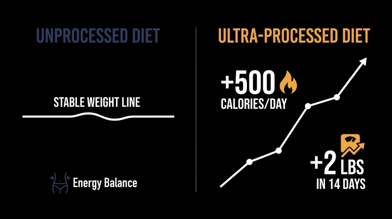 Even when macronutrients are perfectly matched, ultra-processed diets drive significant passive overconsumption.