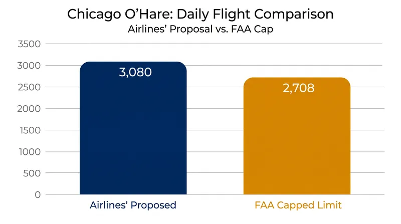 The federal mandate cuts over 300 planned daily flights to align with the airport's manageable capacity.