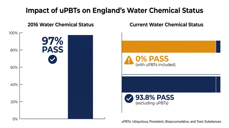 When legacy 'forever chemicals' are excluded from the data, the vast majority of English water bodies still pass chemical tests.
