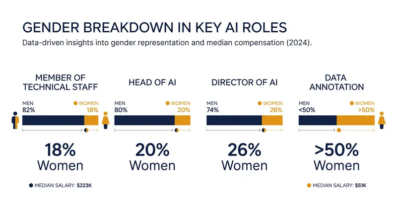 The highest-paying technical and leadership roles in artificial intelligence have the lowest female representation.