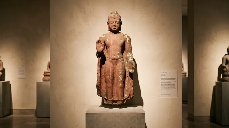 The $7.5 million red sandstone Buddha was intentionally damaged during its extraction from Northern India.