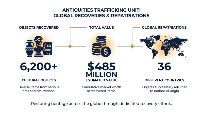 The Manhattan DA's Antiquities Trafficking Unit has recovered over $485 million in stolen cultural property to date.