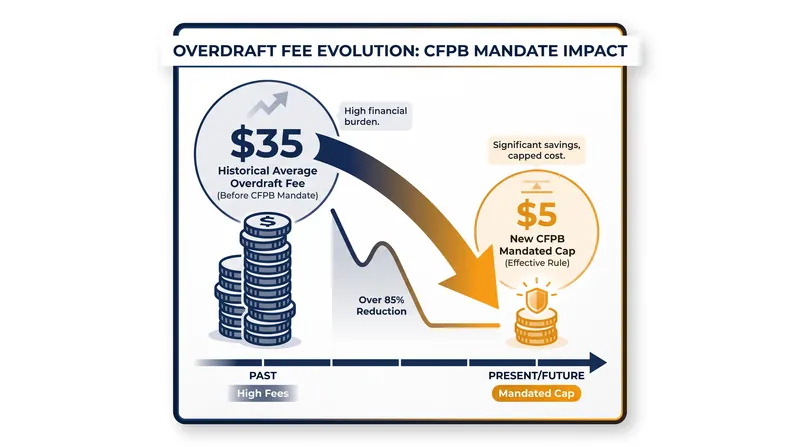 The rule slashes the standard overdraft penalty by roughly 85 percent.