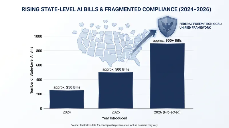 The bill aims to replace a rapidly growing patchwork of state-level AI regulations with a unified federal floor.
