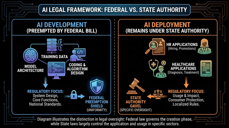 States would lose the ability to regulate model development but retain full authority over how AI is deployed by end-users.
