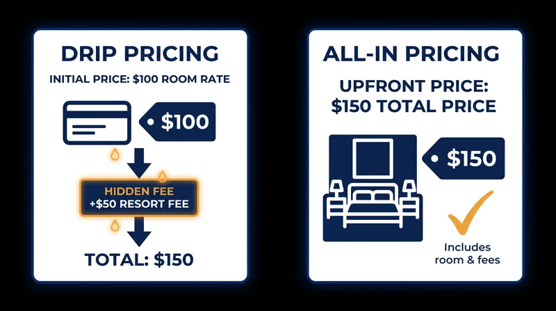 How the shift from drip pricing to all-in pricing changes the way room rates are advertised.