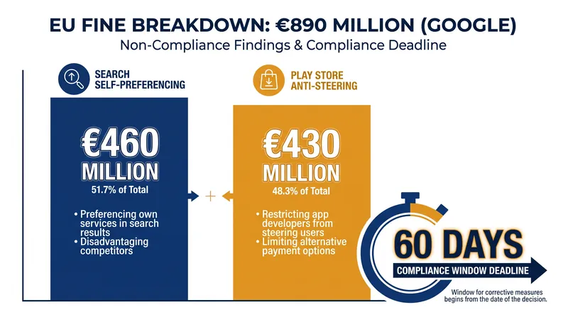 Breakdown of the European Commission's dual enforcement decisions against Google.