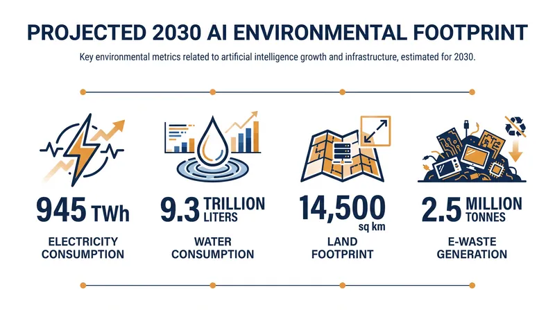 The UNU-INWEH report projects massive increases across all physical resource metrics for AI infrastructure by the end of the decade.