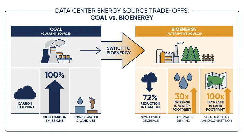Transitioning to low-carbon energy sources can inadvertently magnify the water and land footprints of digital infrastructure.