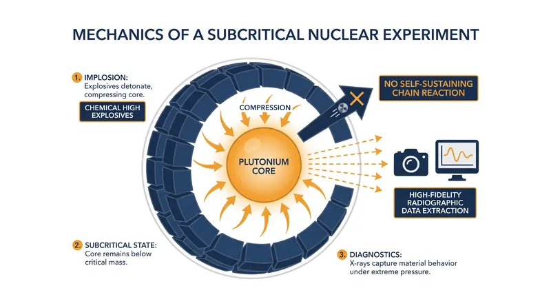 Subcritical experiments use high explosives to test plutonium behavior without triggering a nuclear detonation.