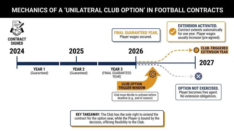 Manchester United's unilateral club option effectively keeps Fernandes tied to Old Trafford until June 2027, removing the immediate threat of a free transfer.