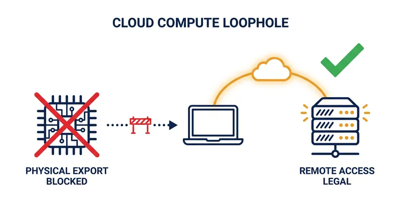 Current US export laws restrict the physical transfer of hardware, but do not govern remote cloud access.