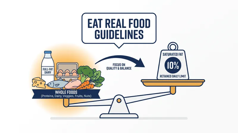 The new guidelines visually promote full-fat dairy and red meat while retaining a 10 percent limit on saturated fat.