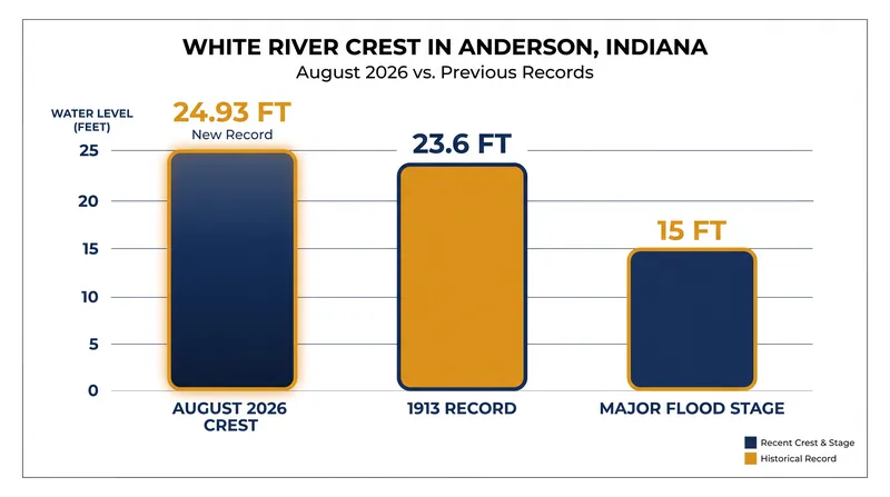 The White River at Anderson surpassed its century-old record by more than a foot.