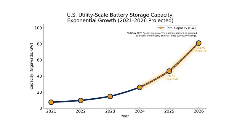 Battery storage deployment is accelerating rapidly to balance the intermittency of solar and wind.