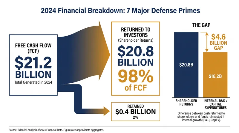 In 2024, seven major defense primes returned 98 percent of their free cash flow to investors.