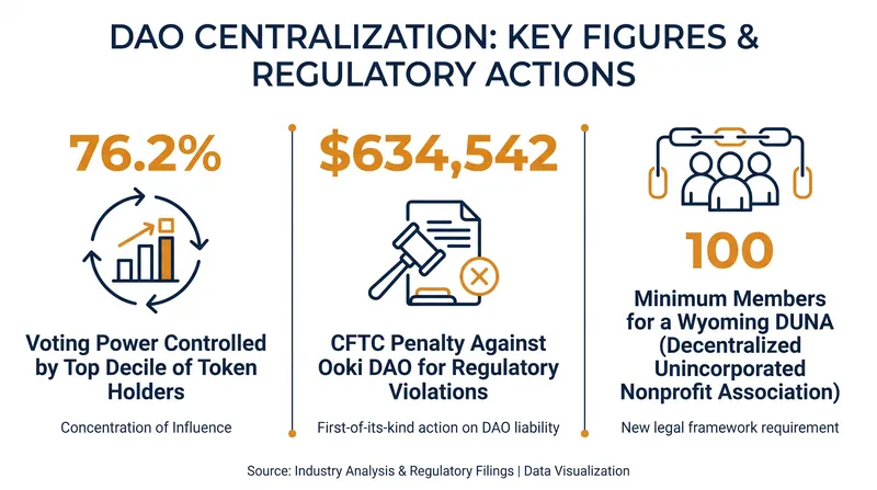 The metrics driving the structural centralization of decentralized autonomous organizations.