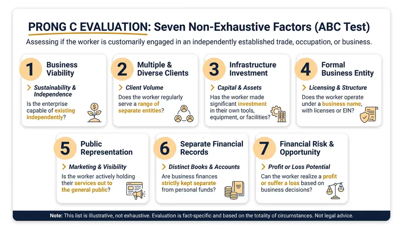 Key factors regulators will use to determine if a worker operates a genuinely independent business.