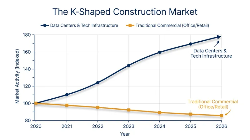 While tech infrastructure spending soars, traditional commercial construction has contracted.