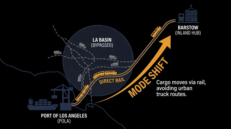 By loading containers directly onto trains at the port, the Barstow gateway bypasses traditional coastal warehousing.