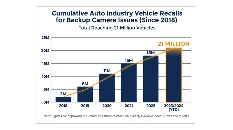 Since the 2018 federal mandate, the auto industry has recalled roughly 21 million vehicles for backup camera faults.