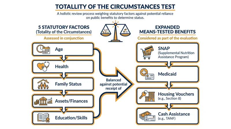 Immigration officers weigh statutory factors against the use of means-tested benefits to determine if an applicant is likely to become a public charge.
