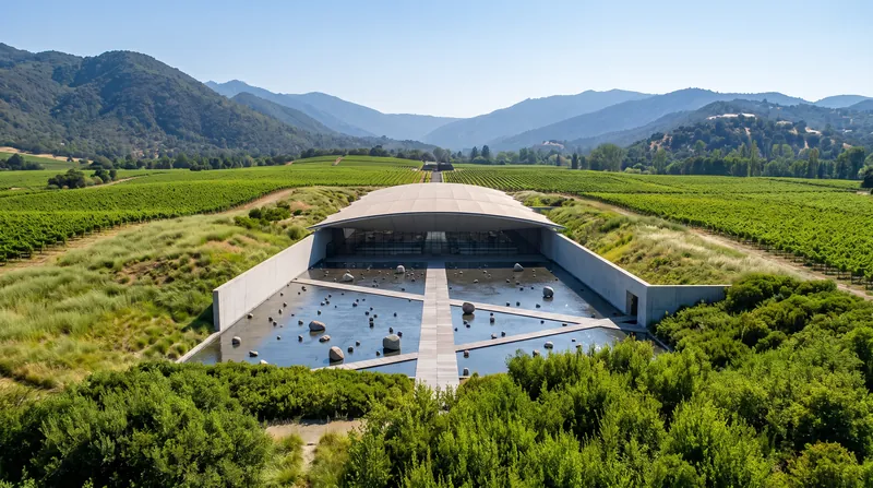 The VIK Winery in Millahue, Chile, dissolves into the scale of the valley rather than dominating the landscape.