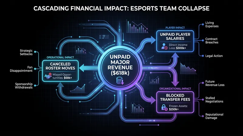 The cascading effects of an organization's cash-flow crisis on the broader esports ecosystem.