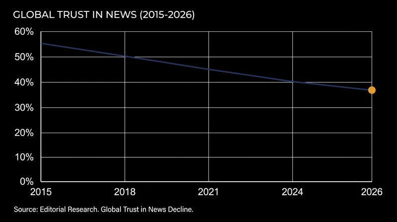 As audiences migrate to algorithmic feeds, overall trust in the news has fallen to its lowest recorded level.