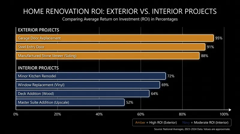 Exterior replacement projects consistently deliver the highest return on investment at resale.