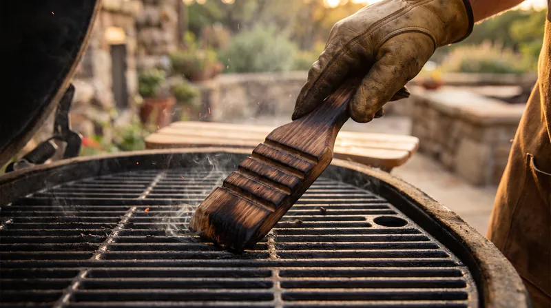 Wooden grill scrapers form custom grooves over time, offering a completely wire-free way to clean hot grates.