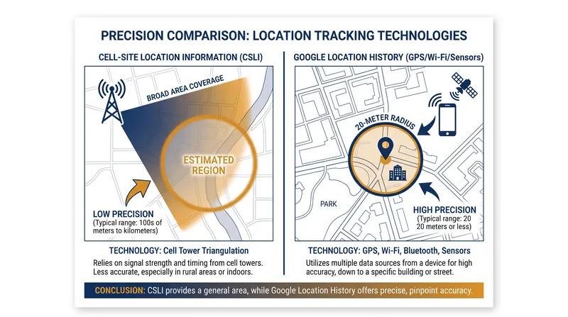 Google's Location History provides significantly more granular tracking than traditional cell tower data.