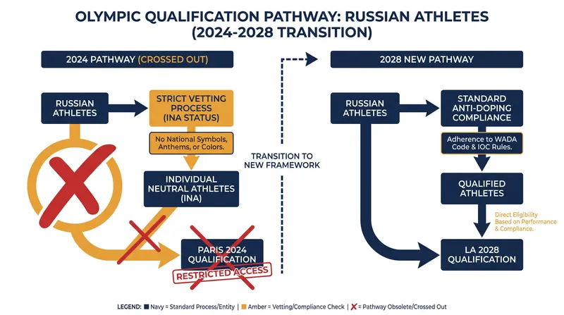 The strict vetting procedures used for the 2024 and 2026 Games have been scrapped in favor of standard Olympic Charter compliance.