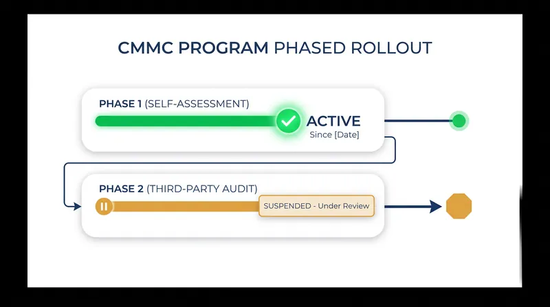 Phase II of the CMMC rollout, which mandated third-party audits, has been indefinitely suspended.