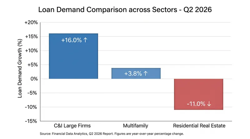 While commercial loan demand shows signs of life, residential real estate demand remains negative.