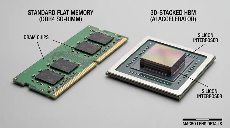 HBM's complex 3D-stacked architecture requires significantly more manufacturing capacity than standard laptop memory.