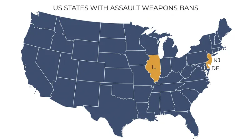 Eleven U.S. states currently enforce bans on certain semiautomatic firearms, though the Third Circuit's ruling places several in legal jeopardy.