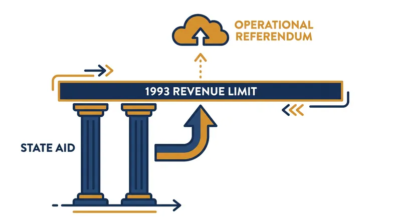 Wisconsin's 1993 revenue limits cap state and local funding, forcing districts to rely on voter-approved referendums to cover rising costs.