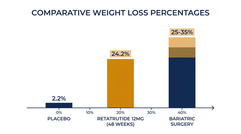 Retatrutide's highest doses approach the weight loss thresholds historically associated with bariatric surgery.